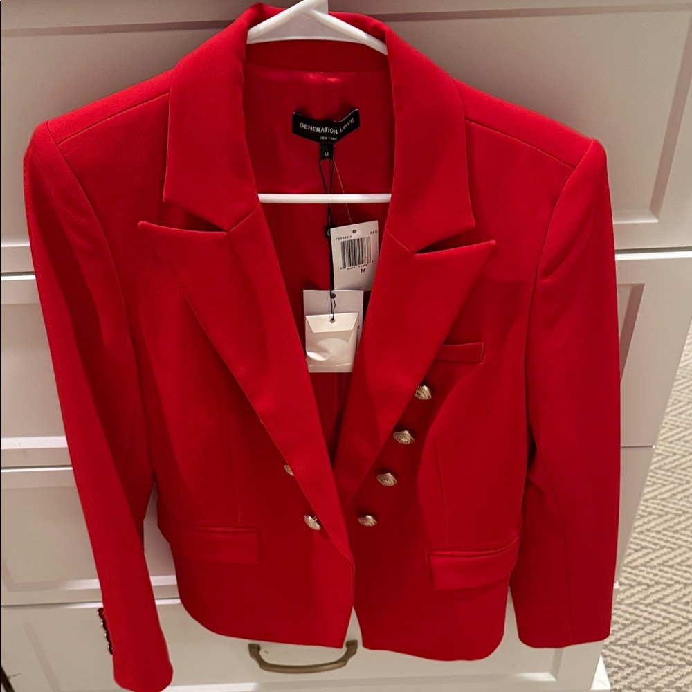 Generation Love Vibrant Red Blazer with Gold Buttons